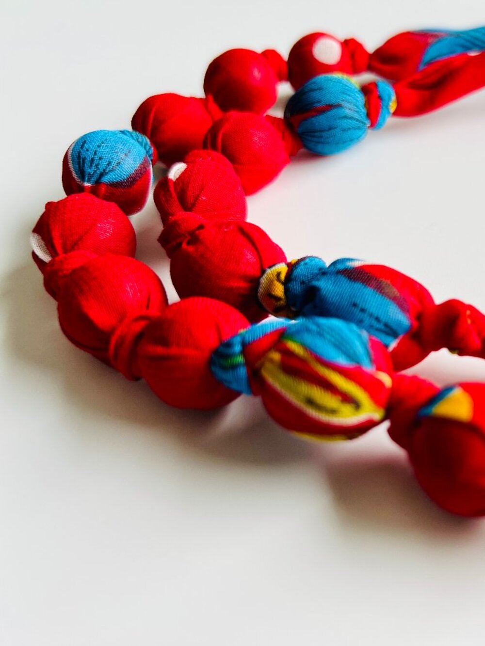 Handmade bright red fabric statement necklace